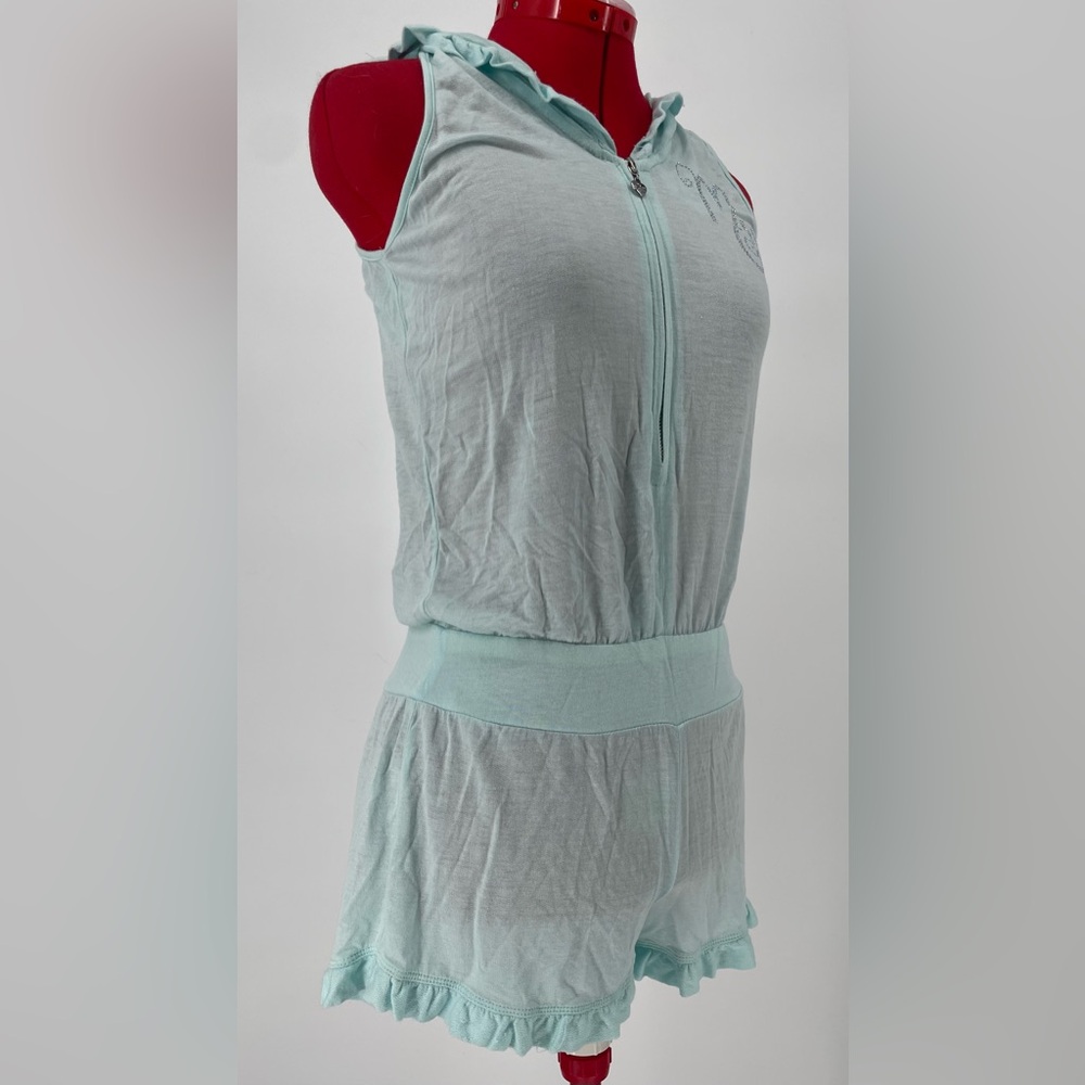 Betsey Johnson Baby Blue Hooded Bridal Romper With Bedazzles “MRS” - Picture 4 of 16